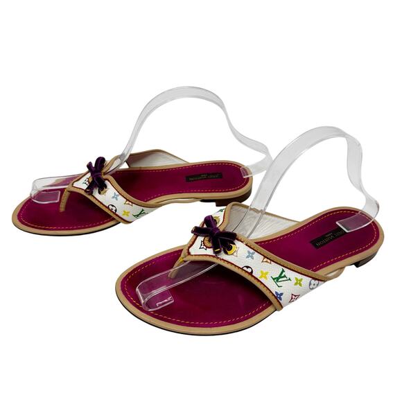 Louis Vuitton Murakami Multicolor Monogram Bow Sandals Pink Insole 38.5 - Picture 4 of 13